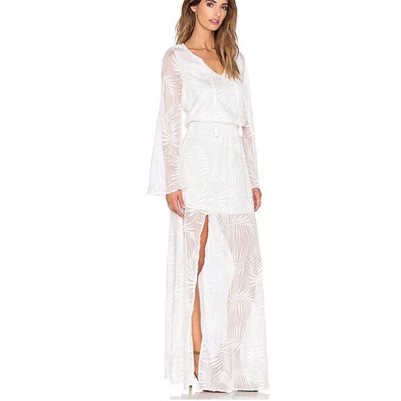 SHOW ME YOUR MUMU Juliet White Maxi Dress Bell Sleeves Sheer Bottom Revolve XS - Picture 2 of 9